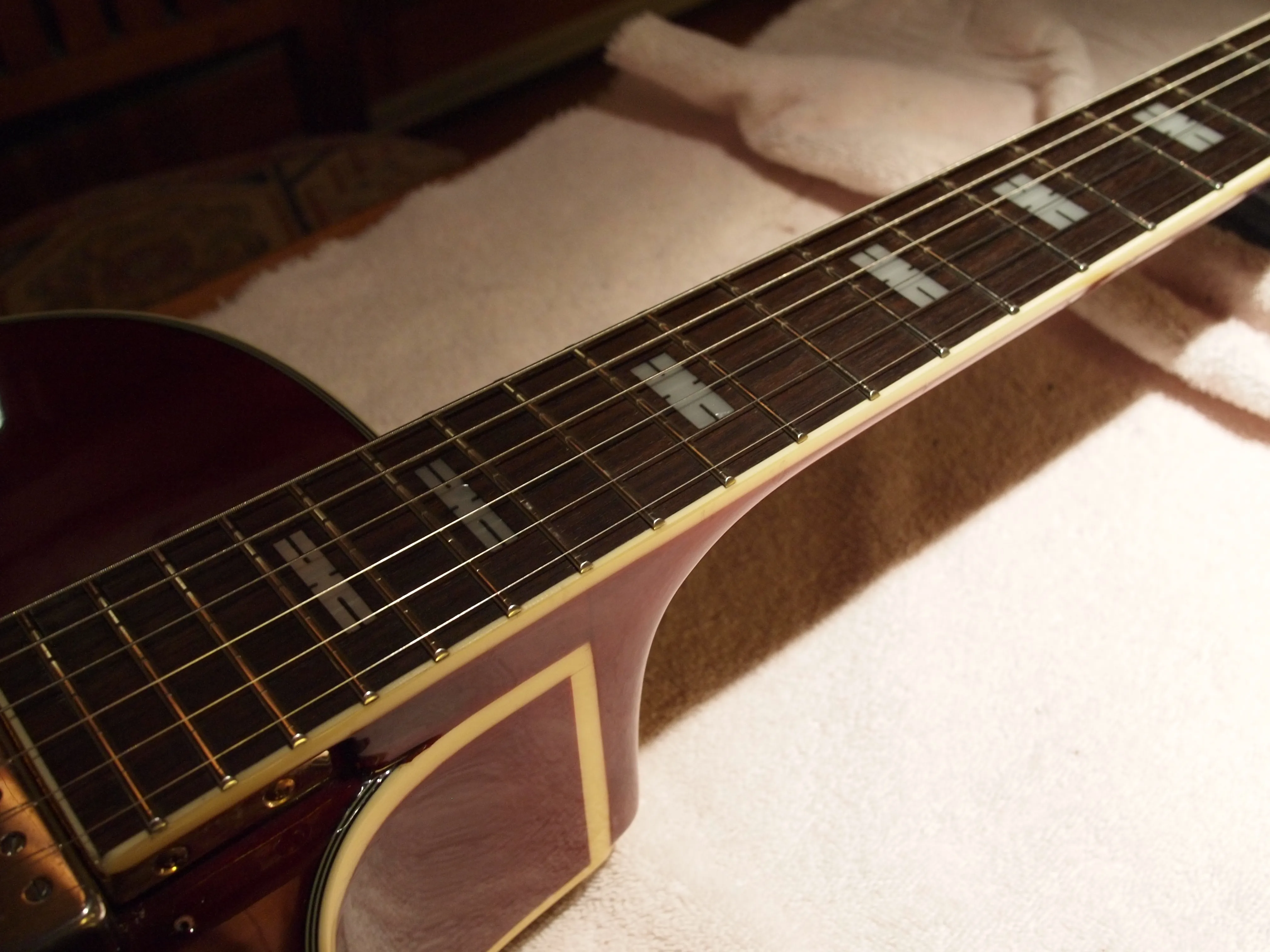 Shiny frets and shiny strings.